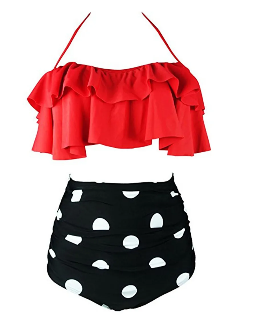 Женский винтажный бикини с эффектом пуш-ап большой купальный костюм высокой