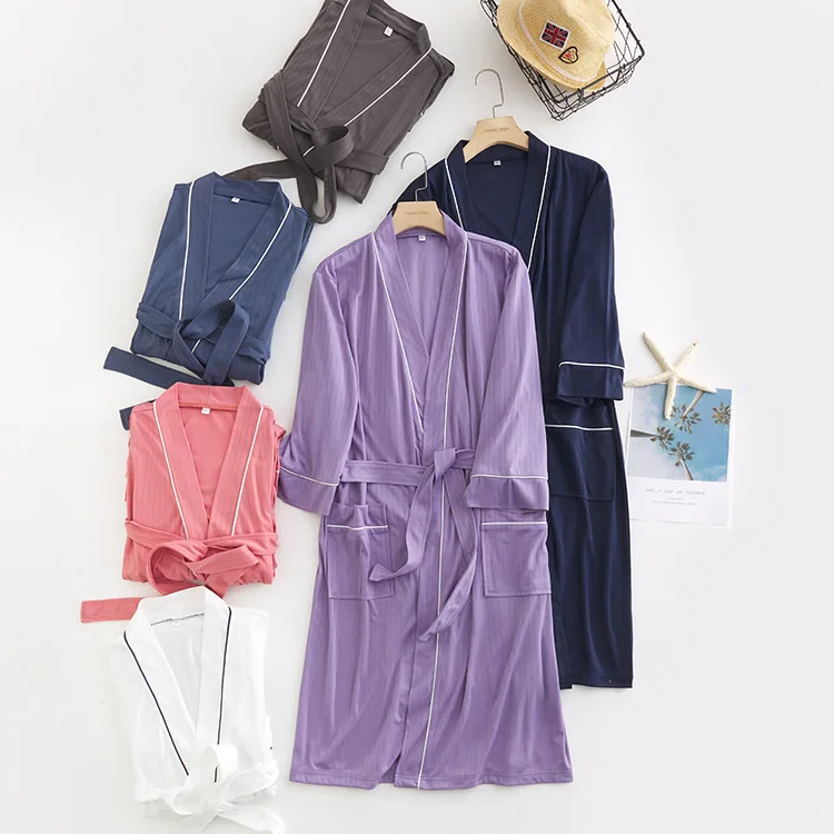 Cotton Bathrobe Female Nightgown Men's Resort Hotel Sweat Steaming Suit Couple Nightgown Long-sleeved Bathrobe  Mens Robe