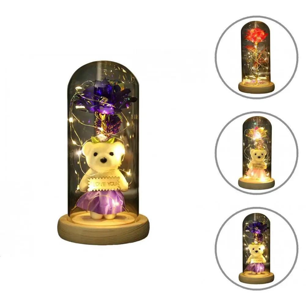 

Роза в стеклянном куполе, изящные светодиодные реалистичные детали на батарейках, вечный цветок розы, вечный цветок розы, домашний декор