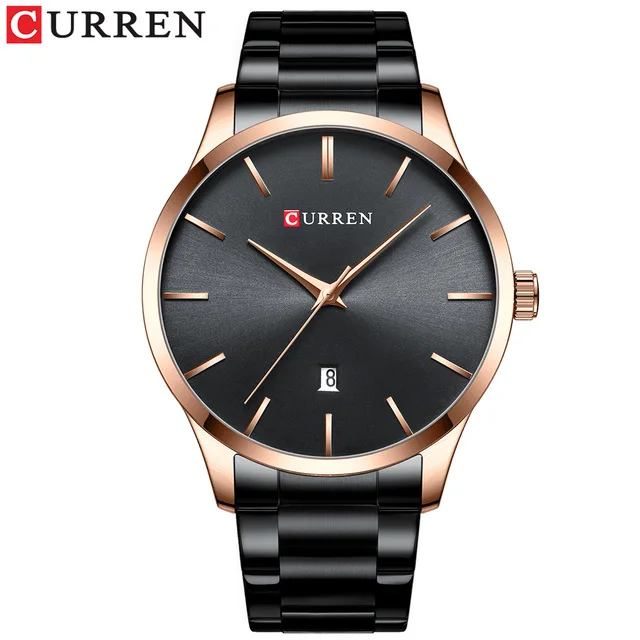 black black gold Новые часы Мужские Модные Стильные Классические кварцевые часы CURREN Мужские часы из нержавеющей стали деловые мужские наручные часы под платье - Цвет: black black gold