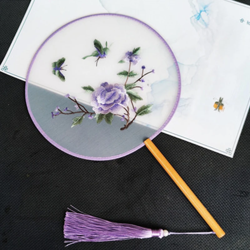 Китайский стиль круглый вышитый шелковый веер ручной работы Декор для дома Подарок Hanfu Аксессуары для анимации В руке.