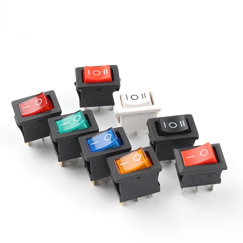 

5PCS KCD1 3Pin Boat Car Rocker Switch 6A/10A 250V/125V AC Red Yellow Green Blue black Button Switch with Light 21×15mm