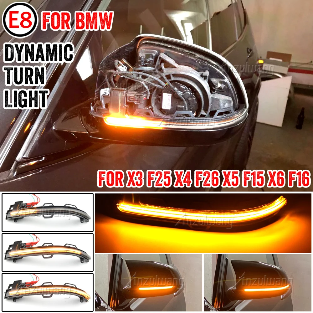 2pcs Black For BMW X3 F25 X4 F26 X5 F15 X6 F16 2014-2018 Car Side Mirror Blinker Indicator Lamp LED Dynamic Turn Signal Light