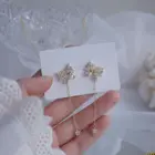 Серьги-гвоздики женские с кристаллами и бабочками, Изящные Ювелирные украшения с покрытием из настоящего золота 14 к, для праздника вечерние НКИ