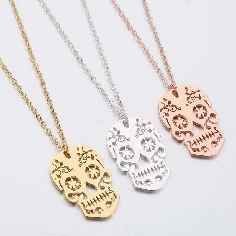 

AsJerlya Bijoux 2021 Stainless Steel Necklace For Women Simple Ghost Skull Pendants Necklaces Girls New Year Gift Jewelry Colar