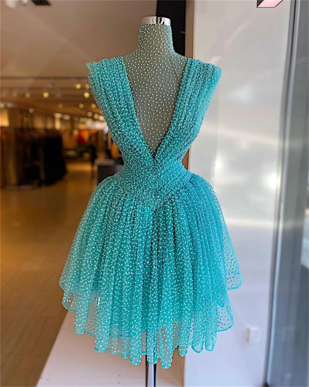 

Женское вечернее платье без рукавов, голубое фатиновое платье с V-образным вырезом и драпировкой, лето 2021