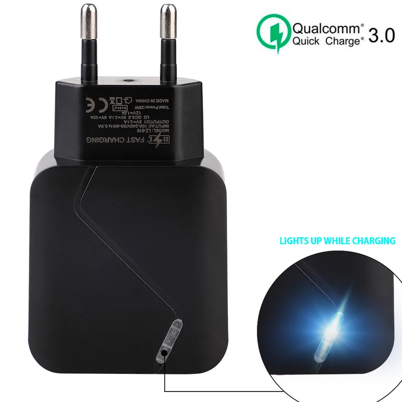 Quick Charge 3.0 18W LED Light Dual USB Charger 5V 2.1A Wall Adapter Mobile Phone Micro Data Charging For iPhone iPad Samsung | Мобильные