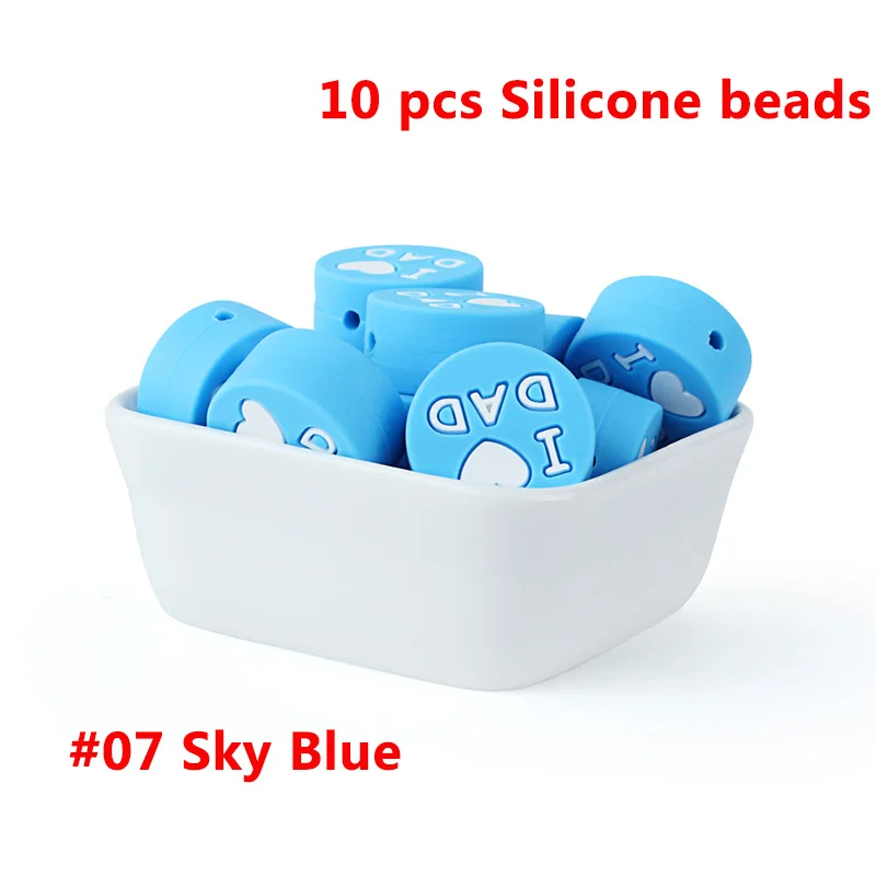 07-10pcs Keep& Grow 10 шт. круглые силиконовые бусы I love Mom Dad грызунок ожерелье бусы DIY Perle Slicone Dentition Kralen игрушки - Цвет: 07-10pcs