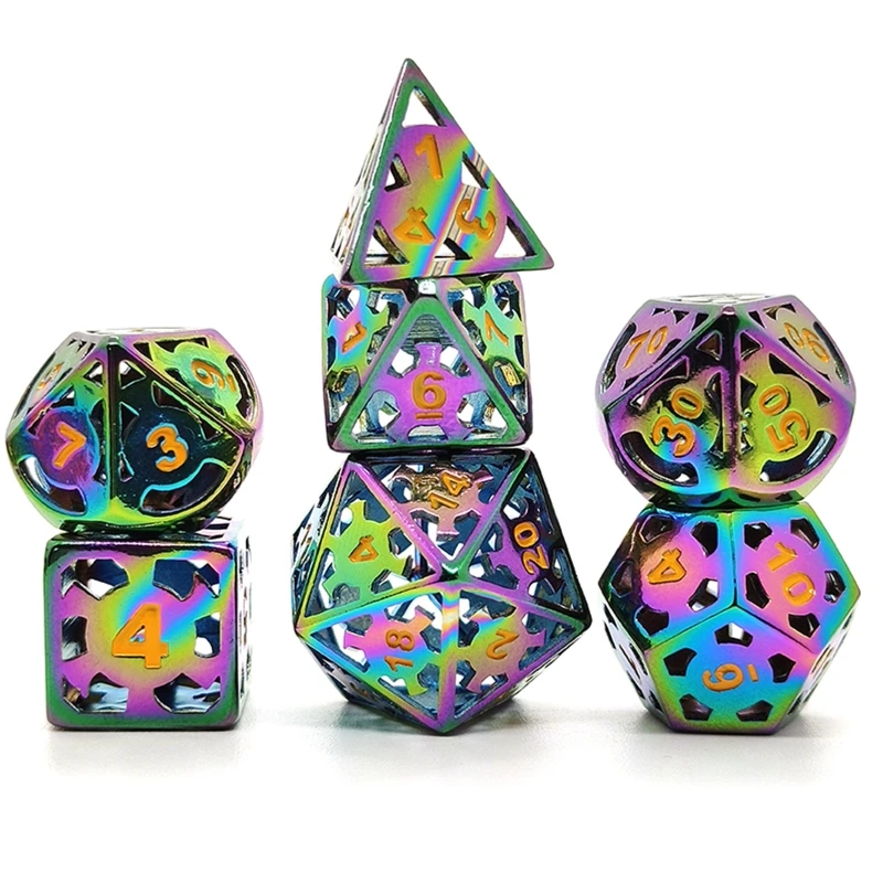 

7 PCS Hollow Out Style Metal Dice Metallic DND Game D&D Dice with Metal Case