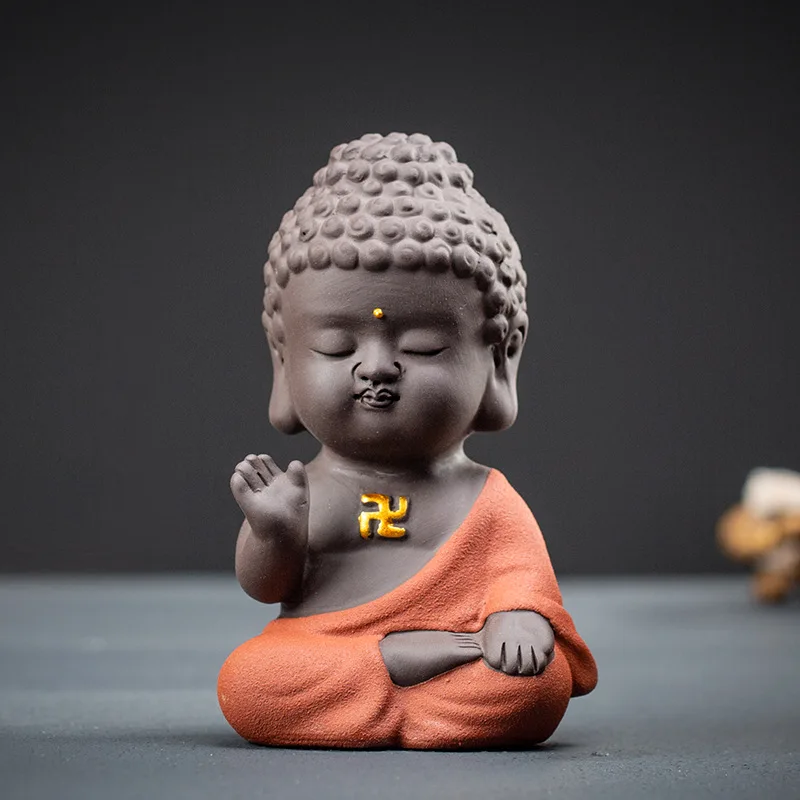 

Colored ceramics Little Tathagata Buddha Little novice buddha statue Blessing sitting statue Car decoration tea pet tea play