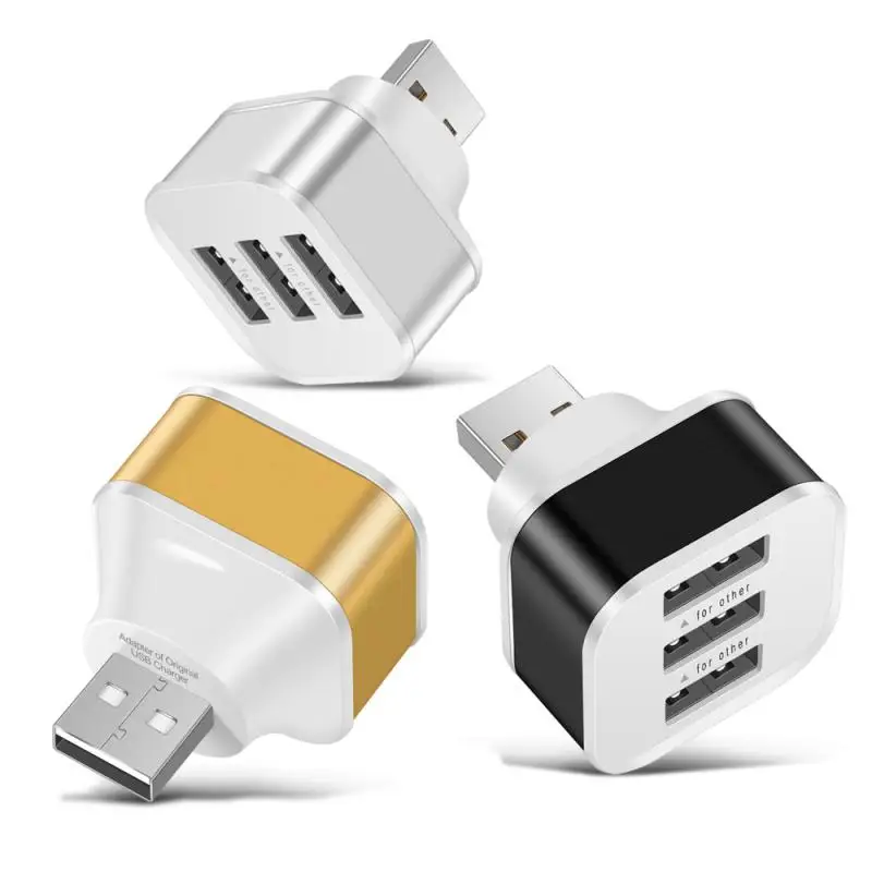 

New High Speed 3 Ports Portable USB2.0 HUB Aluminium Alloy ABS Phone Splitter Adapters Rotatable Plug 3port Extended USB Charger
