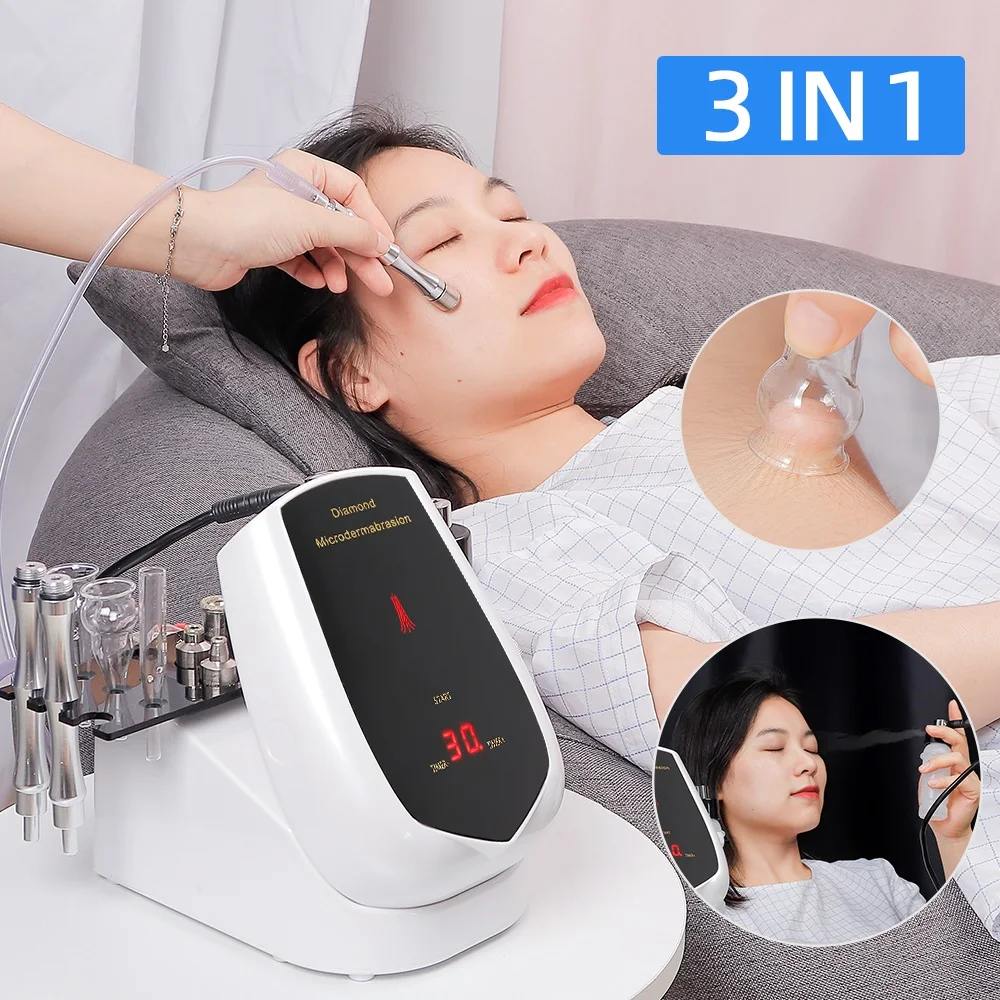 3 in 1 Diamond Dermabrasion Machine Facial Peeling Water Spray Exfoliation Vacuum Wrinkle Blackhead Removal Body Cupping Massage