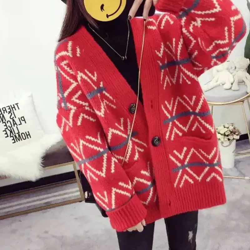 Повседневный осенне-зимний 2019 вязаный женский кардиган большого размера