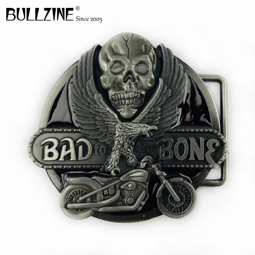 В Bullzine череп bad to The bone пряжки ремня с оловянной отделкой FP-02181 подходит для детей