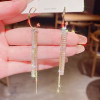 elegant zirconia gold stud dangle earrings fashion long statement earrings for women 2021 party wedding female jewelry gift