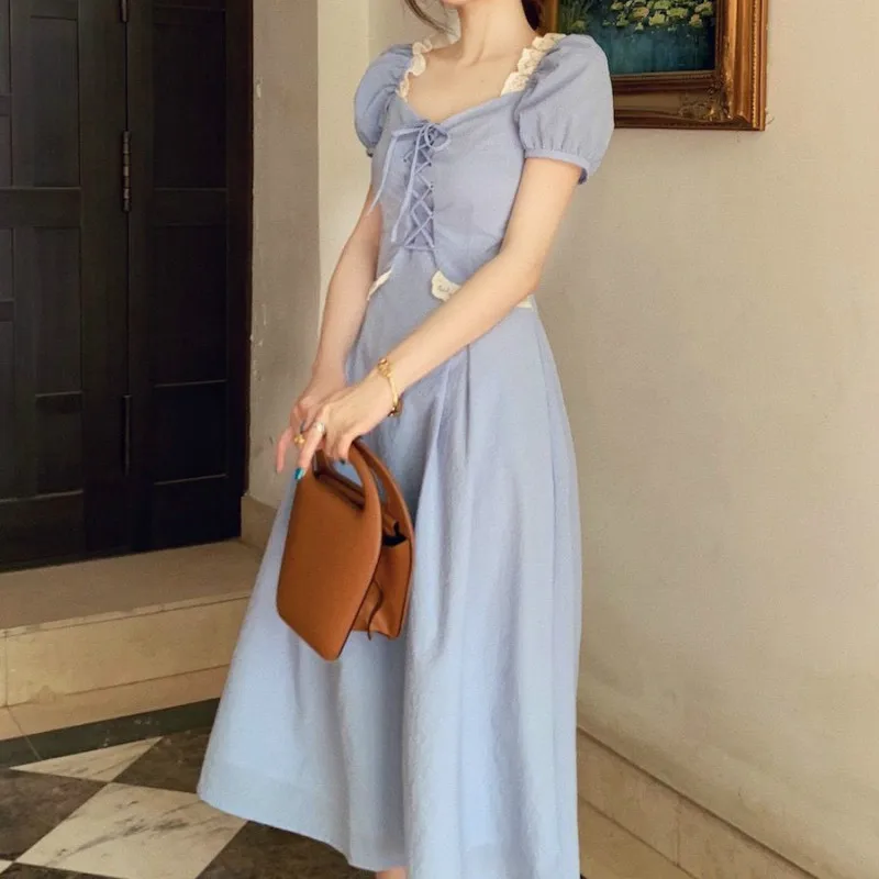 Платье женское ТРАПЕЦИЕВИДНОЕ с коротким рукавом вечернее милое французское