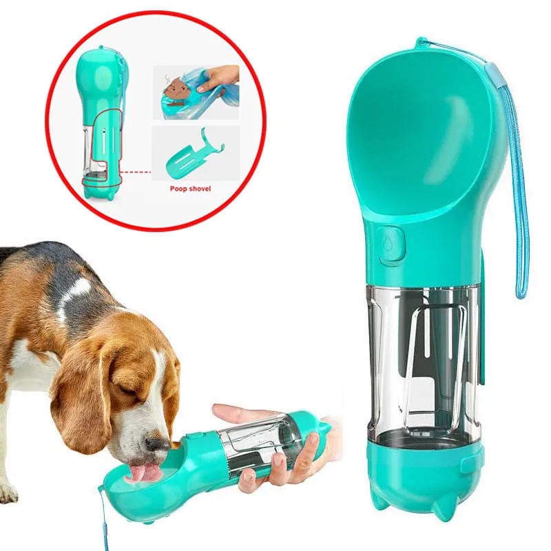 

300ml Dog Water Bottle Feeder withGarbage Bag Bin Portable Water Feeder Dispenser with Poop Shovel Pet Water Cup Dog Accessories