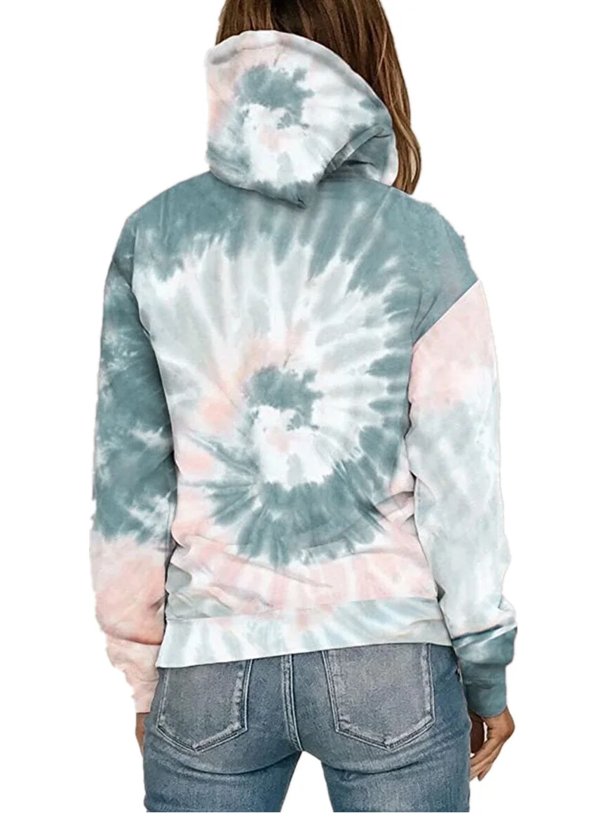 

Loose Tie-dye Printed Hooded Long-sleeved Loose Printed Pattern Casual For Women Clothes