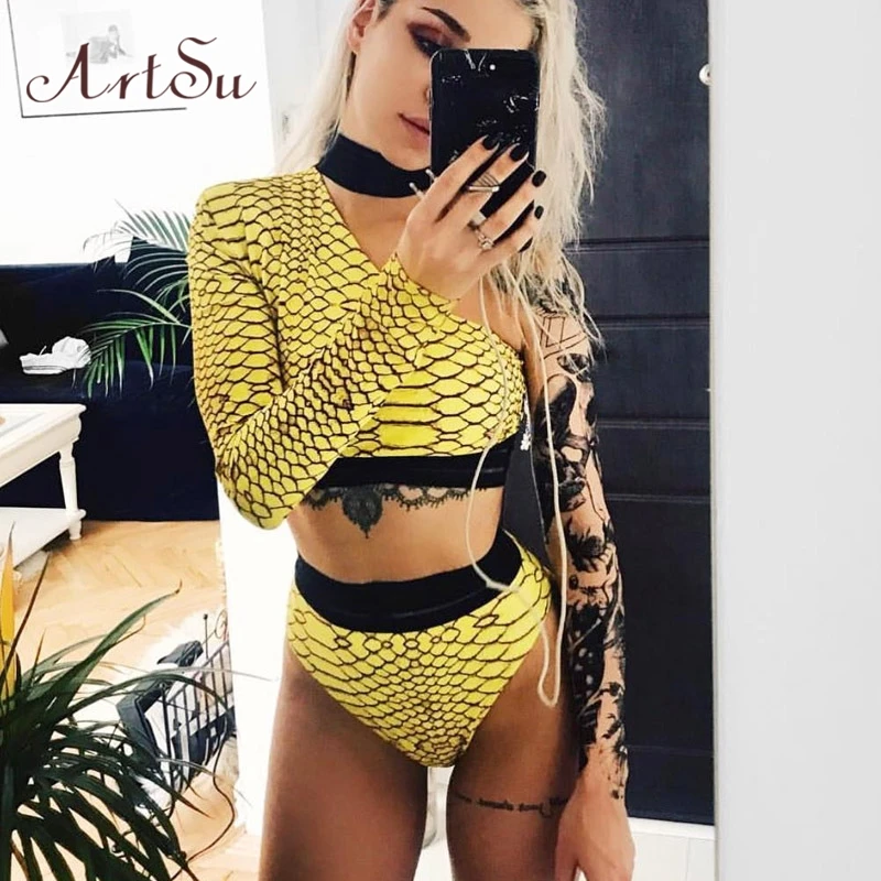 Арцу летний комплект из 2 предметов с шортами Для женщин на одно плечо желтый