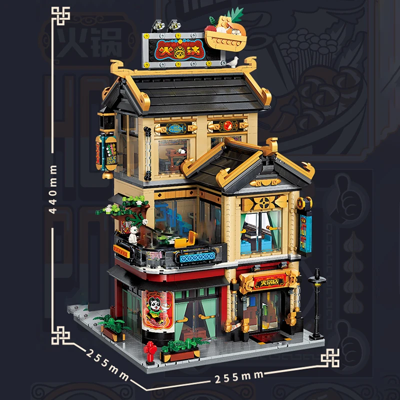 

New MOC DIY Hot Pot Restaurant Advanced Model Building Blocks Bricks Creative Chinese Cities Street View Toys for Kids Gifts