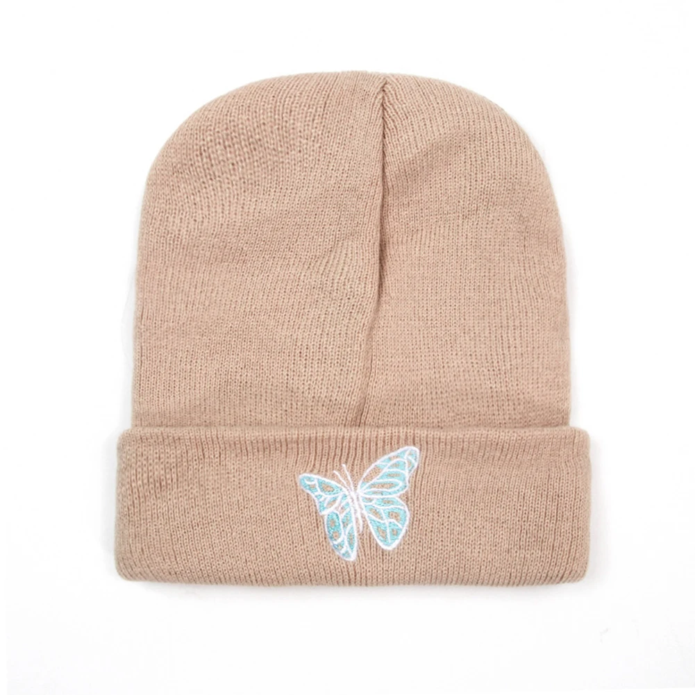 

Autumn Casual Black Beanies Hats For Women Men Butterfly Embroidery Winter Cap Warm Knitted Hip Hop Beanie Hat 2020 New Fashion