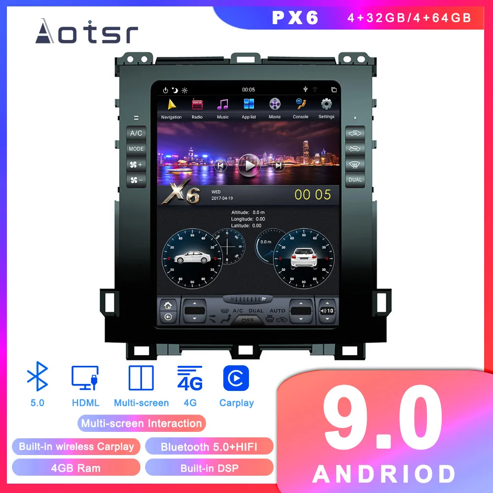 GPS навигатор в стиле Tesla на Android 9 0 для Toyota Land Cruiser Prado 120 2002 + автомобильное радио