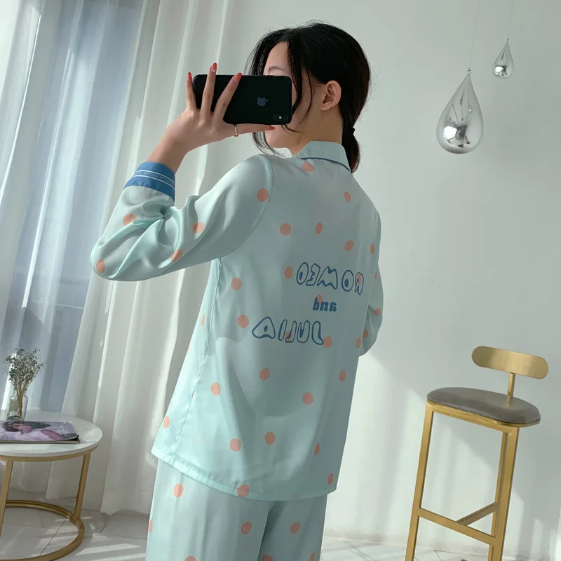 Long Sleeve Pajamas Autumn Trousers Suit Fashion Pyjama Set Large Size Nightwear Home Service House Nightdress Costume Outfit