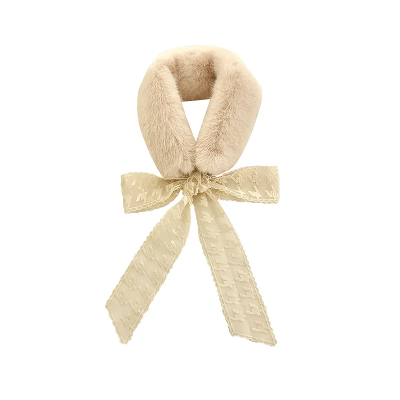 

New 2021 Women Winter Lace Plush Rabbit Fur Scarf Solid Color Shawl Neck Warmer Neckerchief Long Wraps Bandana Hijab Foulard