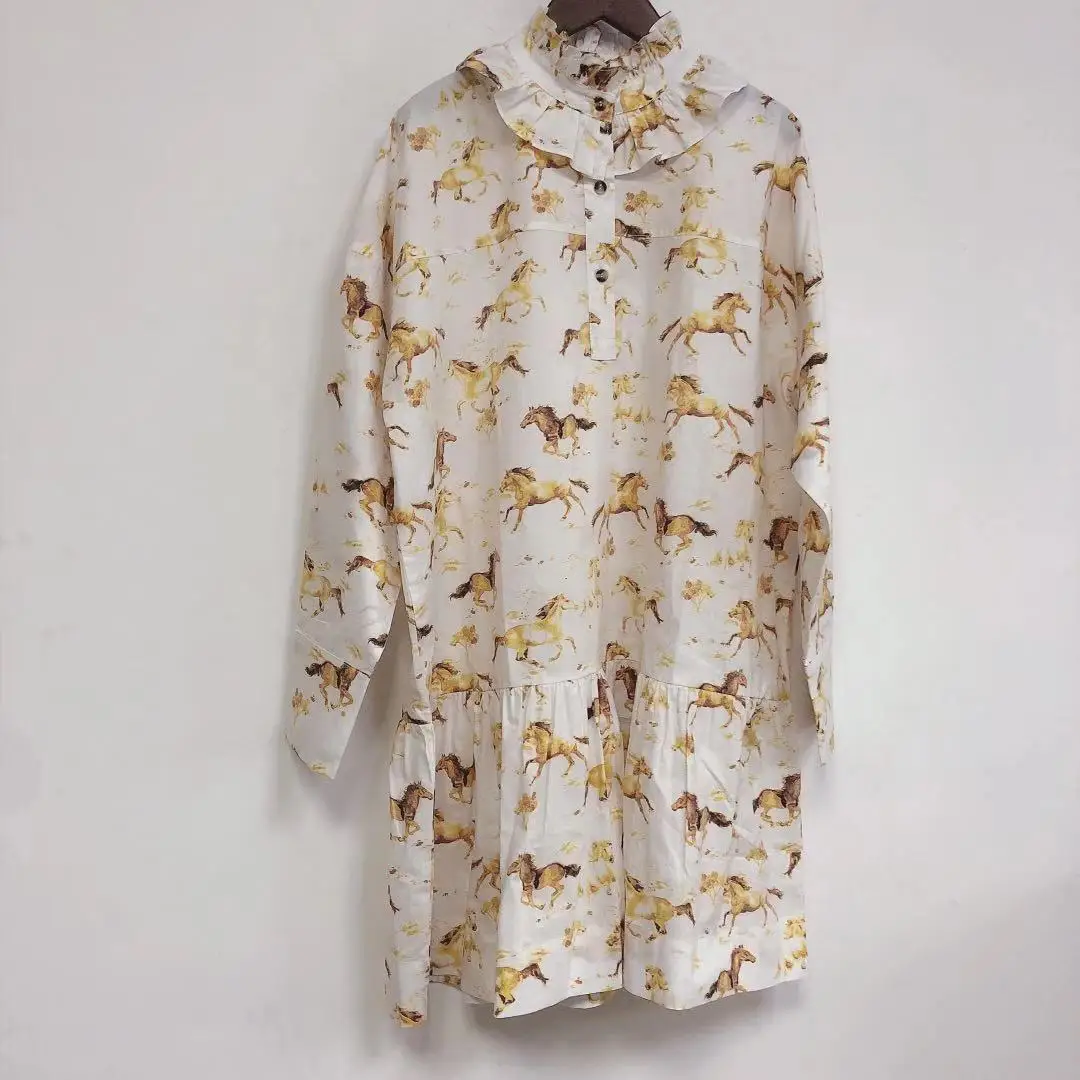 

Лошади принтованное Дамское Платье для девочек с юбкой-сеточкой, гофрированное, длинные рукава с высоким, плотно облегающим шею воротником,...