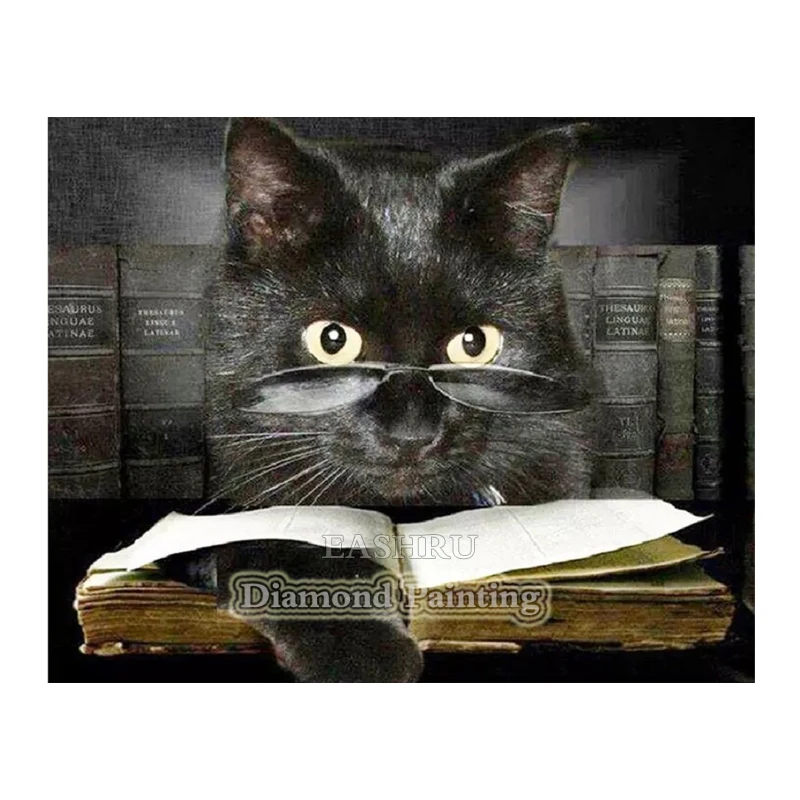 EASHRU алмазная живопись с чтением черного кота 5D вышивка крестиком квадратная
