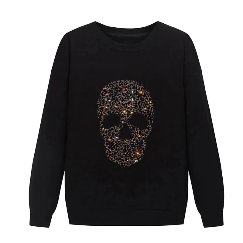 

Autumn Men's Hoodie Casual O-Neck Long Sleeve Hoody Plus Sies Loose Hip-Hop Hot Drill Skull Heavy Craft Pullover H398