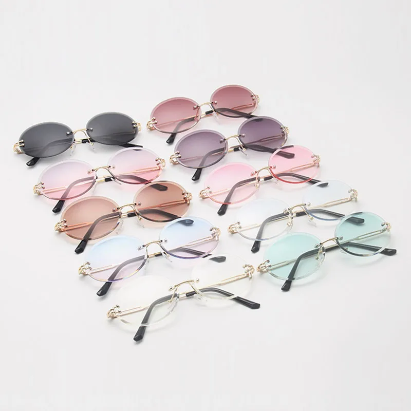 

Fashion Women Rimless Sunglasses Luxury Brand Designer Ladies Oval Sun Glasses UV400 Shades Female Eyewear Oculos de sol