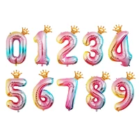 1set 32inch gradient number foil balloon 1 2 3 4 5 6 years old kid boys girls crown happy birthday baby shower party decoration