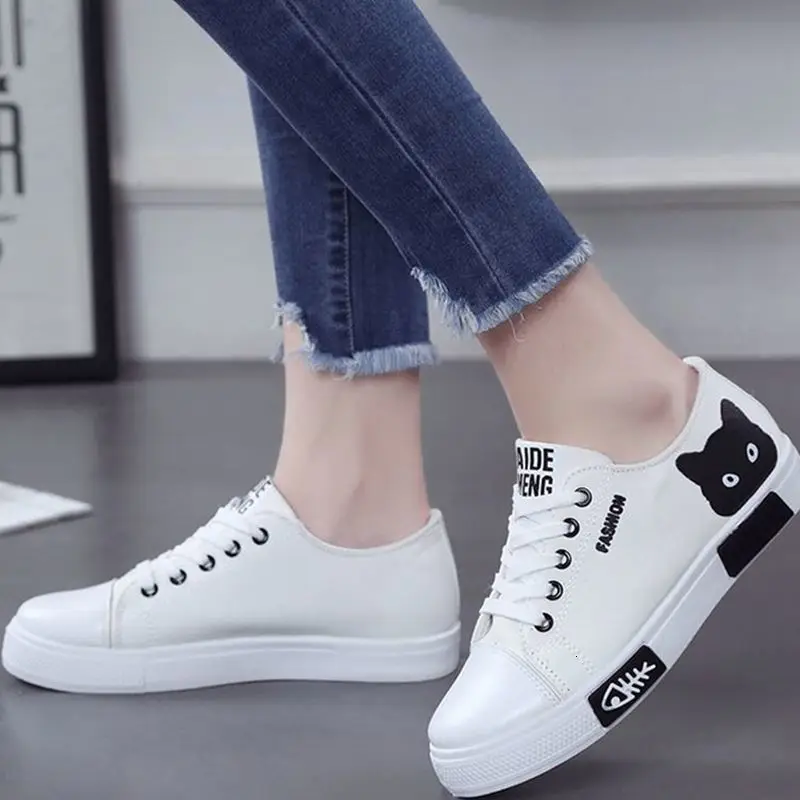 Женская парусиновая обувь на плоской подошве с рисунком Новинка летние белые