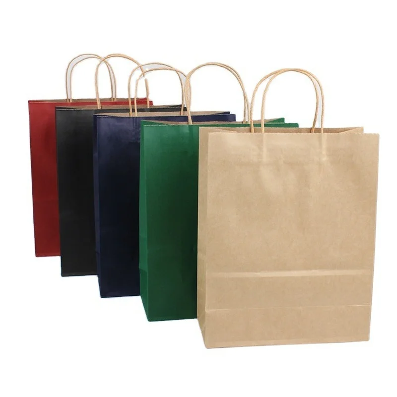 

40Pcs 21x15x8cm Colorful Festival Gift Kraft Bag Shopping Wedding Bag DIY Multifunction Recyclable Kraft Paper Bag with Handles