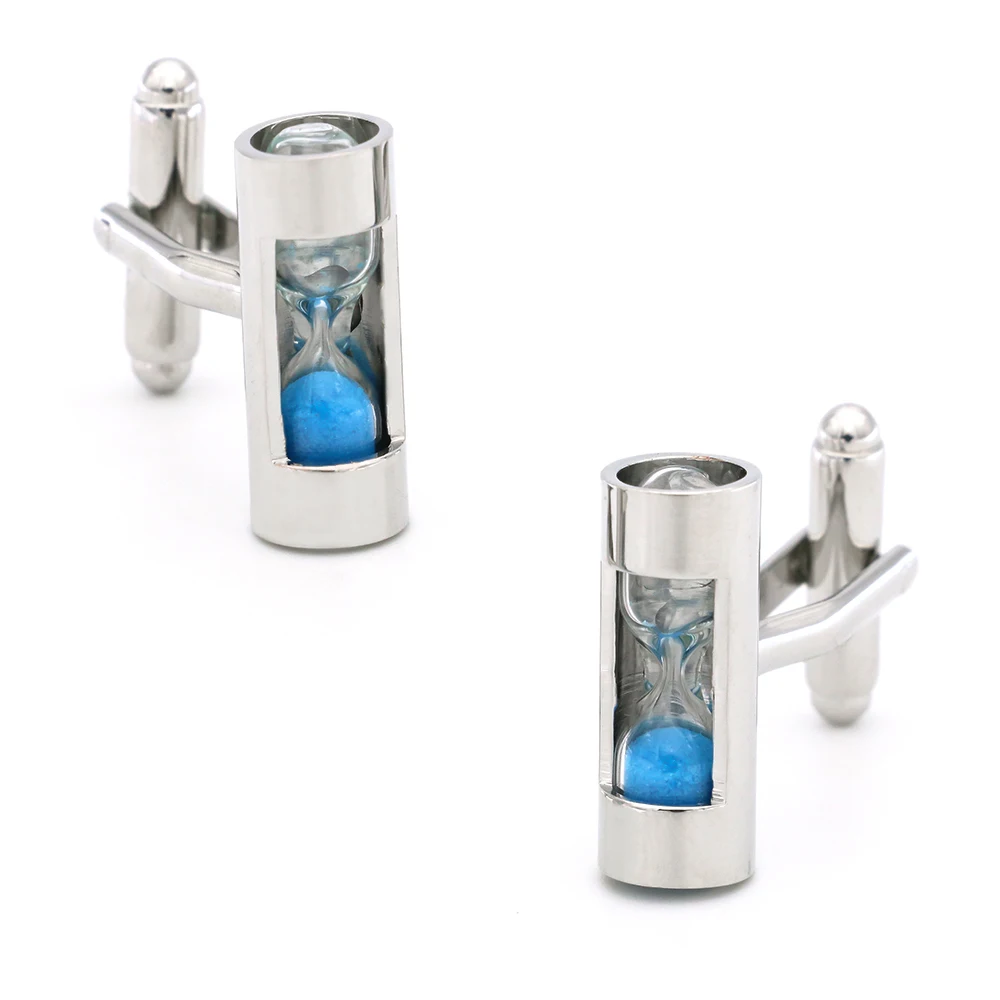 

Functional Design Sandglasses Cufflinks Quality Brass Material Blue Color Cuff Links Wholesale&retail