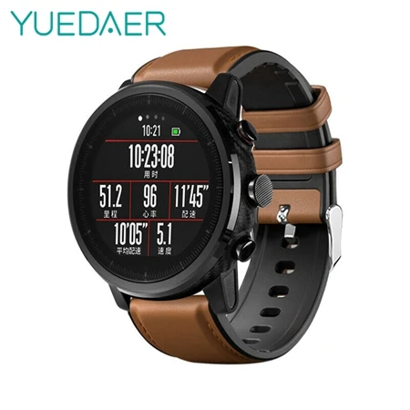 Brown YUEDAER топ из искусственной кожи ремешок для Xiaomi Amazfit GTR 47 47 мм Stratos 2 3 Pace ремешок для huawei Watch GT 2 GT2 ремешок для часов - Цвет: Brown