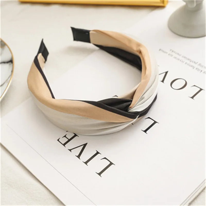 

New Fashion Women Hairband Wide Side Headband Cross Knot Turban Classic Striped Headwear Girls Hair Accessories