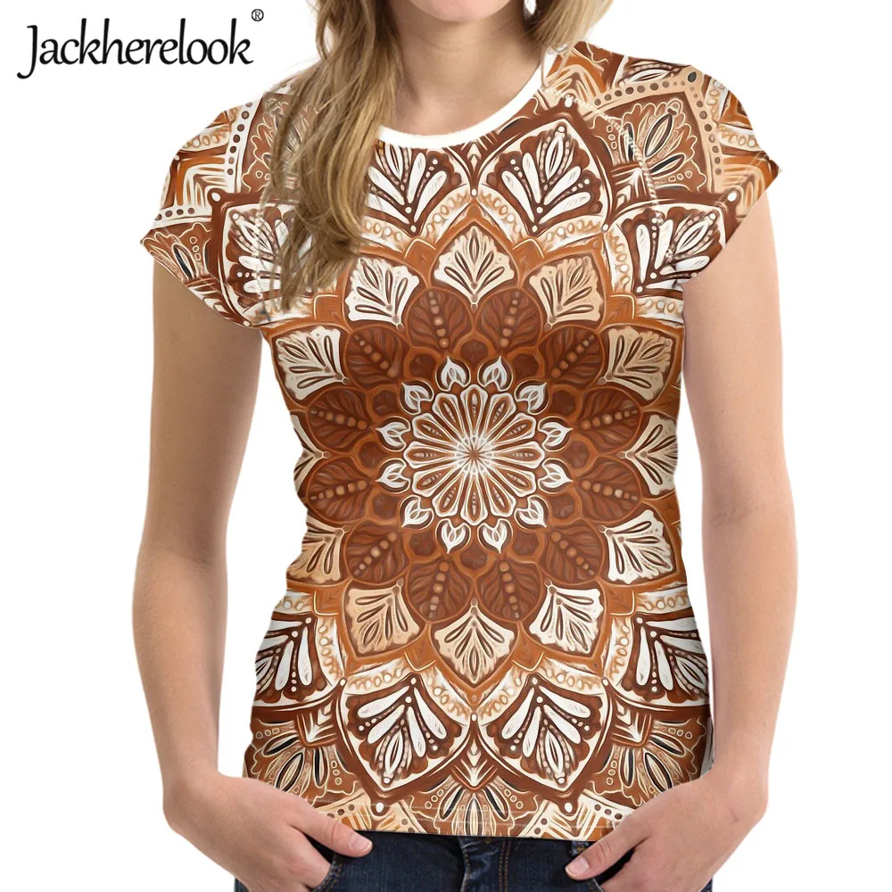 

Jackherelook Vintage Bohemian Mandala Print Summer Short Sleeve T Shirts Harajuku Tee Tops Girls Floral Tshirt Female Clothes