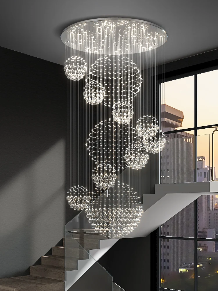

YOOGEE Stair LED Crystal Lamp Villa Lobby Gold Long Chandelier Indoor Lighting Home Decor Staircase Peadant for Loft Living Room
