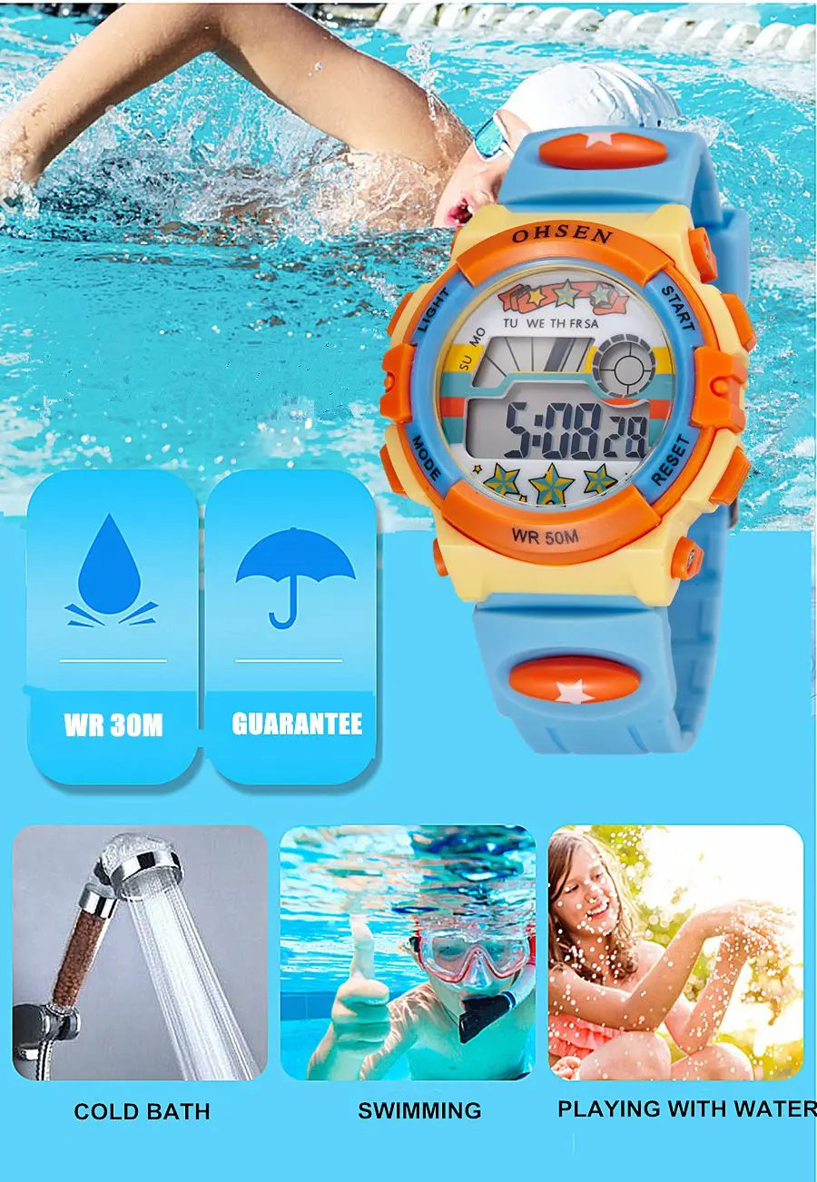 Цифровые часы для девочек и мальчиков водонепроницаемые с силиконовой