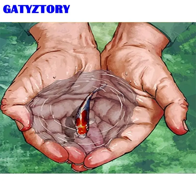 

GATYZTORY Painting By Numbers Kits For Adults 60x75cm Frame Hand Fish Landscape Oil Paint By Number Modern Home Wall Art Photo