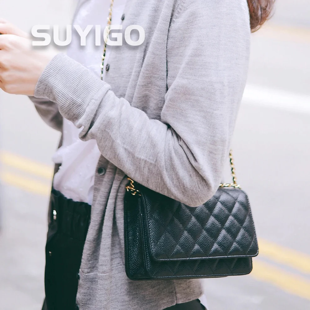 

SUYIGO Women's Classic Bag WOC Fortune Bag Double C Rhombic Checkered Multi Wear Method Single Shoulder Messenger Flip Bag