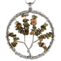 colourful tumbled stone hand knitting 18kgp wire tree of life healing reiki pendant for women necklacefree chain