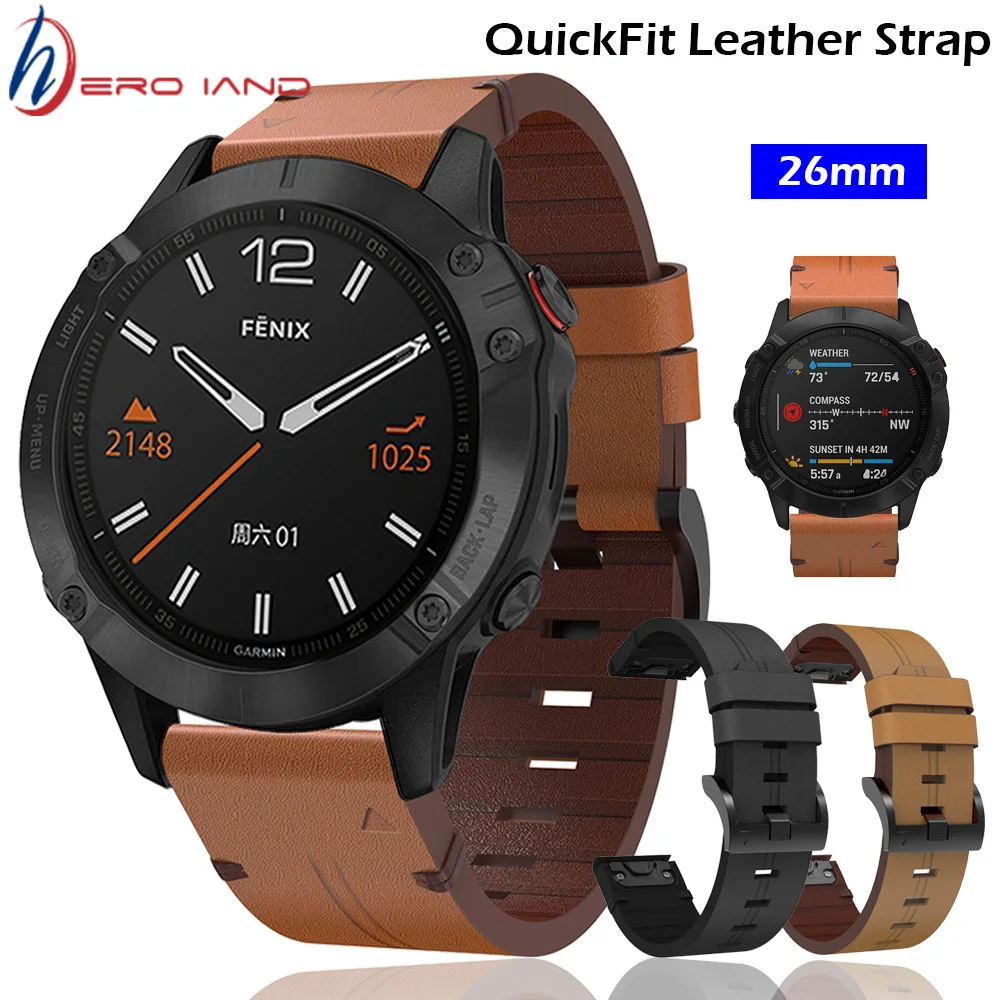 Ремешок для наручных часов 26 мм Garmin Fenix 5x 5xPlus 3 3HR 6X Mk1 быстросъемный кожаный