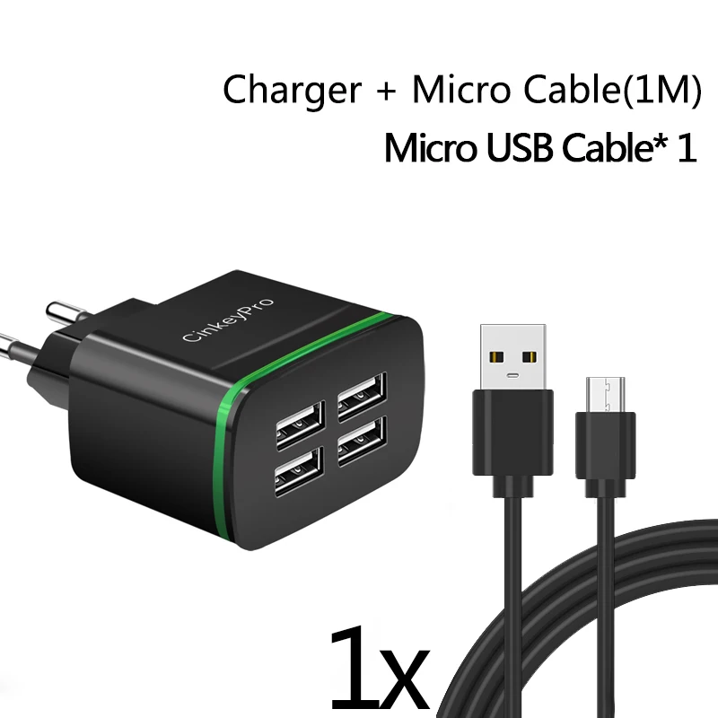 Cinkeypro USB Зарядное устройство для iPhone Samsung Android 5 В 4A 4-Порты мобильный телефон Универсальный Быстрая зарядка свет сетевой адаптер - Тип штекера: 4 Ports Cable Black