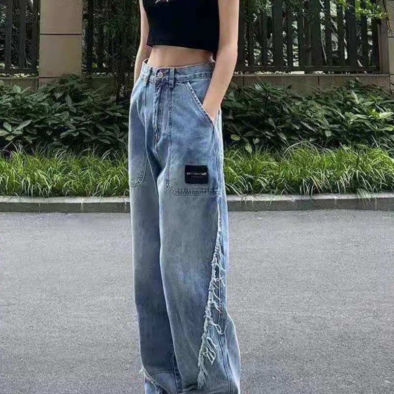 

Jeans Women High Waist Wide Leg Pants Girl Hip Hop Streetwear Dance Denim Pants Student Holiday Wear Punk Cool Clothing