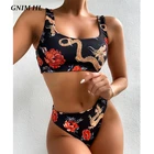 Женский купальник бикини GNIM, бразильский купальник с высокой талией и цветочным принтом, пляжная одежда из двух предметов, комплект для лета, 2020