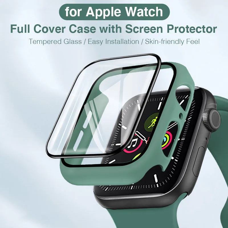 Verre + boîtier pour Apple Watch série 7 6 5 4 3 SE 2 1  protecteur d'écran + boîtier iWatch 45mm