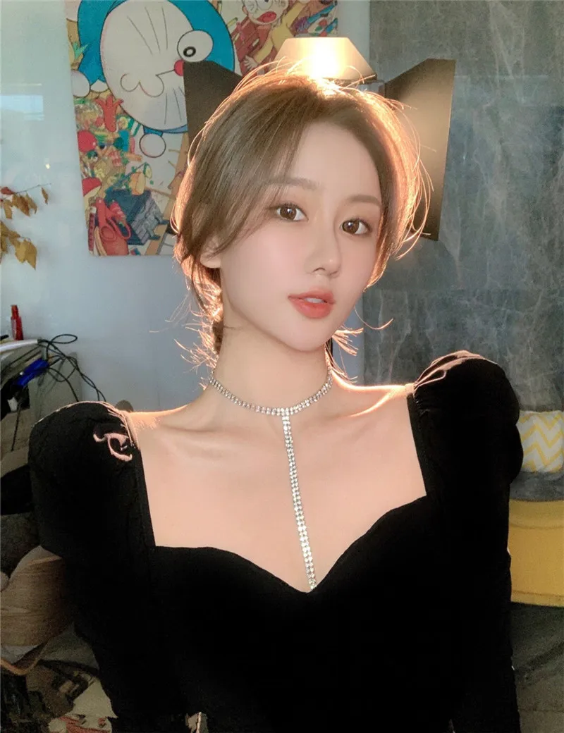 

Full Rhinestone Chain Necklace Jewelry for Women Statement Long Tassel Choker Crystal Collar Party Jewell